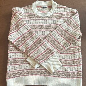 American Eagle Outfitters Red and Cream Patterned Crewneck Sweater